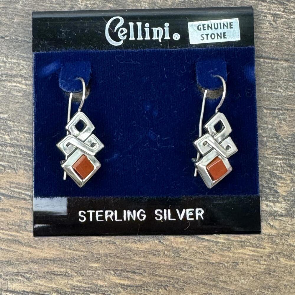 Cellini‎ Sterling Silver Filigree Dangle Earrings Orange Carnelian